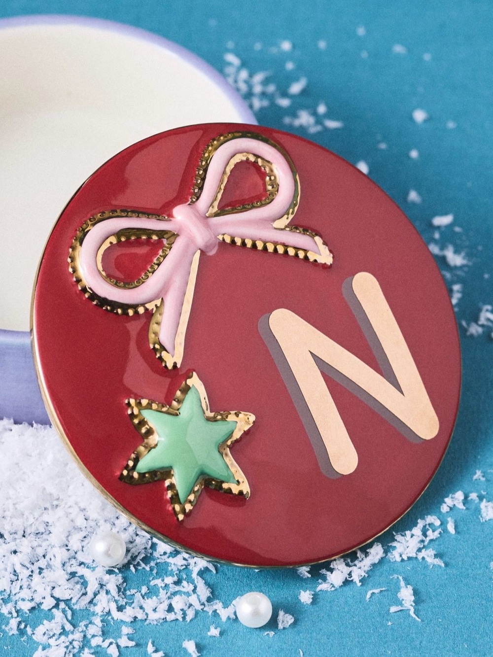 Anthropologie Handpainted Stoneware Monogram Trinket Box, N